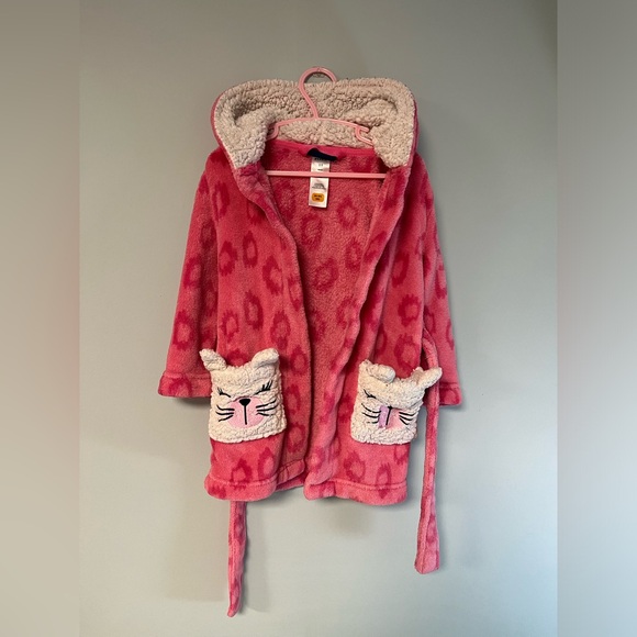 Pekkle Hooded Pink Cheetah Print Bath Robe, Toddler Girl Size 2/3,Cat Bath Robes - Picture 2 of 9
